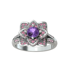 Taşlı Lotus Çiçeği Yüzük - Ametist ve pembe kuvars 925 ayar gümüş yüzük #ee60gs