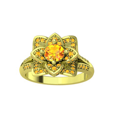 Taşlı Lotus Çiçeği Yüzük - Sitrin 8 ayar altın yüzük #ejltrg