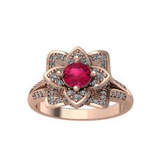 Taşlı Lotus Çiçeği Yüzük - Rodolit garnet ve beyaz zirkon 14 ayar rose altın yüzük #evtuf9