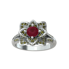 Taşlı Lotus Çiçeği Yüzük - Kök yakut ve peridot 925 ayar gümüş yüzük #golcrl