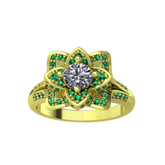 Taşlı Lotus Çiçeği Yüzük - Swarovski ve yeşil kuvars 18 ayar altın yüzük #gqxw9m
