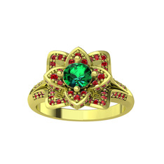 Taşlı Lotus Çiçeği Yüzük - Yeşil kuvars ve garnet 18 ayar altın yüzük #grw6uy