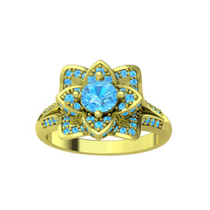 Taşlı Lotus Çiçeği Yüzük - Akuamarin 18 ayar altın yüzük #hoyd4e