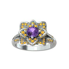 Taşlı Lotus Çiçeği Yüzük - Ametist ve sitrin 925 ayar gümüş yüzük #iqo09f