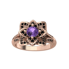 Taşlı Lotus Çiçeği Yüzük - Ametist ve siyah zirkon 18 ayar rose altın yüzük #iuuqrz