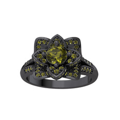 Taşlı Lotus Çiçeği Yüzük - Peridot 925 ayar siyah rodyum kaplama gümüş yüzük #iyycqs