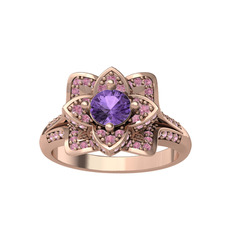 Taşlı Lotus Çiçeği Yüzük - Ametist ve pembe kuvars 18 ayar rose altın yüzük #j1avx2