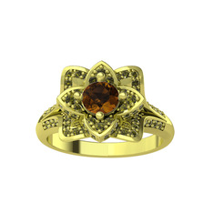 Taşlı Lotus Çiçeği Yüzük - Dumanlı kuvars ve peridot 8 ayar altın yüzük #jtdepi