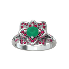 Taşlı Lotus Çiçeği Yüzük - Kök zümrüt ve rodolit garnet 925 ayar gümüş yüzük #juo87z