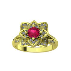 Taşlı Lotus Çiçeği Yüzük - Rodolit garnet ve swarovski 18 ayar altın yüzük #k21vgu