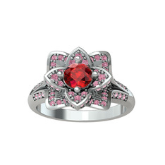 Garnet ve pembe kuvars 14 ayar beyaz altın yüzük