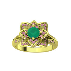Taşlı Lotus Çiçeği Yüzük - Kök zümrüt ve pembe kuvars 18 ayar altın yüzük #kimp19