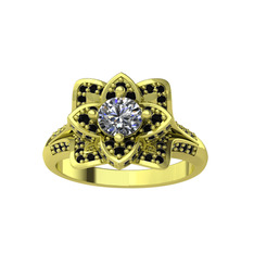 Taşlı Lotus Çiçeği Yüzük - Swarovski ve siyah zirkon 14 ayar altın yüzük #kln9bj