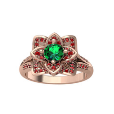 Taşlı Lotus Çiçeği Yüzük - Yeşil kuvars ve garnet 925 ayar rose altın kaplama gümüş yüzük #ktq4c0