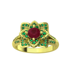 Taşlı Lotus Çiçeği Yüzük - Kök yakut ve yeşil kuvars 8 ayar altın yüzük #lf2iuq