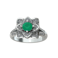 Taşlı Lotus Çiçeği Yüzük - Kök zümrüt ve swarovski 925 ayar gümüş yüzük #lpdtx0