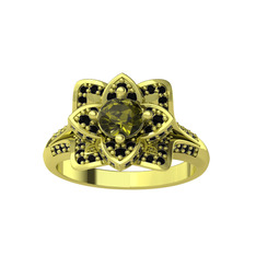 Taşlı Lotus Çiçeği Yüzük - Peridot ve siyah zirkon 14 ayar altın yüzük #mmqglr