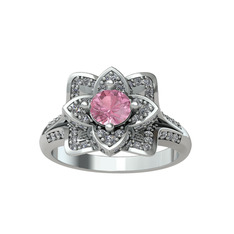 Taşlı Lotus Çiçeği Yüzük - Pembe kuvars ve swarovski 18 ayar beyaz altın yüzük #moxql7
