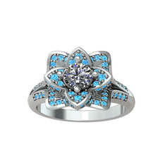 Beyaz zirkon ve akuamarin 925 ayar gümüş yüzük