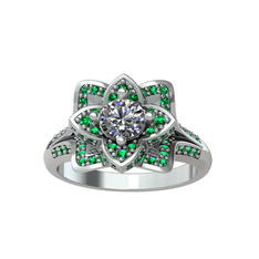 Taşlı Lotus Çiçeği Yüzük - Swarovski ve yeşil kuvars 925 ayar gümüş yüzük #mz7ra3