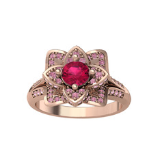 Rodolit garnet ve pembe kuvars 8 ayar rose altın yüzük