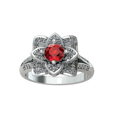 Taşlı Lotus Çiçeği Yüzük - Garnet ve swarovski 8 ayar beyaz altın yüzük #ocy8w5