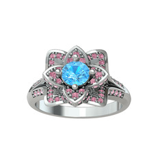 Taşlı Lotus Çiçeği Yüzük - Akuamarin ve pembe kuvars 925 ayar gümüş yüzük #ogq567