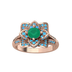 Taşlı Lotus Çiçeği Yüzük - Kök zümrüt ve akuamarin 18 ayar rose altın yüzük #ost3ue