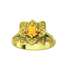 Taşlı Lotus Çiçeği Yüzük - Sitrin 14 ayar altın yüzük #p8m5ky