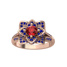Garnet ve lab safir 18 ayar rose altın yüzük
