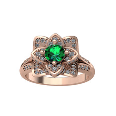 Taşlı Lotus Çiçeği Yüzük - Yeşil kuvars ve swarovski 18 ayar rose altın yüzük #pofk5a