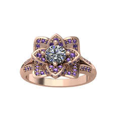 Taşlı Lotus Çiçeği Yüzük - Swarovski ve ametist 18 ayar rose altın yüzük #q3mrmr