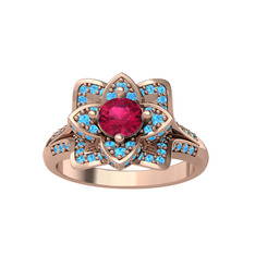 Rodolit garnet ve akuamarin 925 ayar rose altın kaplama gümüş yüzük