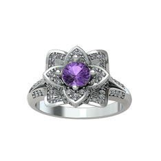 Ametist ve swarovski 14 ayar beyaz altın yüzük