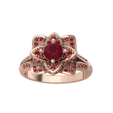 Taşlı Lotus Çiçeği Yüzük - Kök yakut ve garnet 14 ayar rose altın yüzük #r17noe
