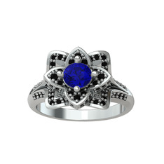 Lab safir ve siyah zirkon 925 ayar gümüş yüzük