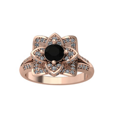 Taşlı Lotus Çiçeği Yüzük - Siyah zirkon ve swarovski 18 ayar rose altın yüzük #rl6oql