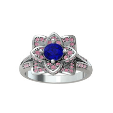 Taşlı Lotus Çiçeği Yüzük - Lab safir ve pembe kuvars 925 ayar gümüş yüzük #s5b9x7