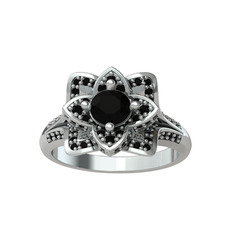 Taşlı Lotus Çiçeği Yüzük - Siyah zirkon 8 ayar beyaz altın yüzük #srplcx
