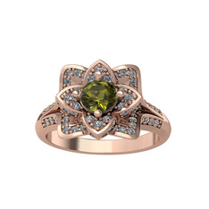 Taşlı Lotus Çiçeği Yüzük - Peridot ve beyaz zirkon 14 ayar rose altın yüzük #svje79