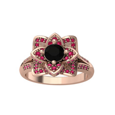 Taşlı Lotus Çiçeği Yüzük - Siyah zirkon ve rodolit garnet 18 ayar rose altın yüzük #tn8gba