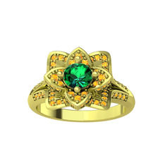 Taşlı Lotus Çiçeği Yüzük - Yeşil kuvars ve sitrin 8 ayar altın yüzük #u8piuh