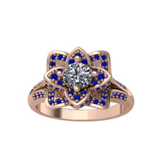 Taşlı Lotus Çiçeği Yüzük - Swarovski ve lab safir 925 ayar rose altın kaplama gümüş yüzük #v53ku9