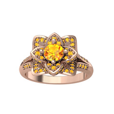 Taşlı Lotus Çiçeği Yüzük - Sitrin 925 ayar rose altın kaplama gümüş yüzük #w40qv1