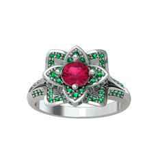 Taşlı Lotus Çiçeği Yüzük - Rodolit garnet ve yeşil kuvars 8 ayar beyaz altın yüzük #whlt5i