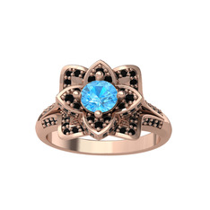 Taşlı Lotus Çiçeği Yüzük - Akuamarin ve siyah zirkon 14 ayar rose altın yüzük #wr5qx5