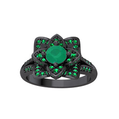 Taşlı Lotus Çiçeği Yüzük - Kök zümrüt ve yeşil kuvars 925 ayar siyah rodyum kaplama gümüş yüzük #x5h1tf