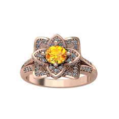 Taşlı Lotus Çiçeği Yüzük - Sitrin ve pırlanta 8 ayar rose altın yüzük (0.9064 karat) #y2s83d
