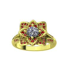 Taşlı Lotus Çiçeği Yüzük - Beyaz zirkon ve garnet 14 ayar altın yüzük #ydydzo