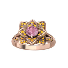 Taşlı Lotus Çiçeği Yüzük - Pembe kuvars ve sitrin 14 ayar rose altın yüzük #yqfwjx